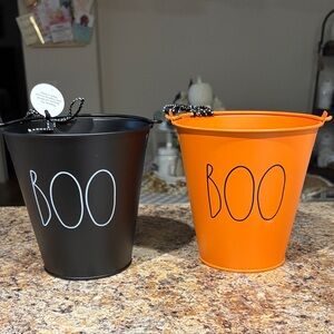Rae Dunn Black and Orange 'Boo' Buckets
